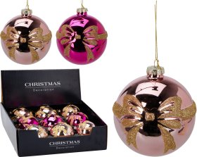 Eglutės žaisliukas, stiklas, su iškiliu kaspino ornamentu, 3 skirtingos sp., skersmuo 10 cm