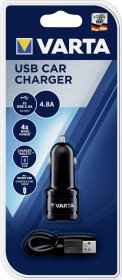 Automobilinis USB įkroviklis VARTA, 2xUSB 2.4+1A, 17 W, + laidas USB-Micro USB, 57931101401