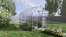 Šiltnamis KLASIKA Standart, 5 m2, su pamatu ir 6 mm polikarbonatine danga, 2,5 x 2 m, 1 stoglangis, lašo formos