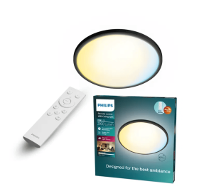 Lubinis LED šviestuvas PHILIPS Valen, 22W, 2900lm, 2200-6500K, IP20, 421x24 mm, valdomas pulteliu, apvalus, juodos sp.