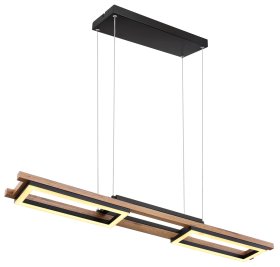 Pakabinamas LED šviestuvas GLOBO Illa, 30W, 230V, 3000K, 3200 lm, metalas, plastikas, MDF tamsiai rudas medis, matinės juodos sp., 1000 x 135 x 1200 mm, 67266H