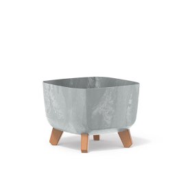 Plastikinis kambarinis vazonas GRACIA SQUARE BETON EFFECT, kvadrato formos ant kojelių, pilkos sp., vazono skersmuo 24 cm.