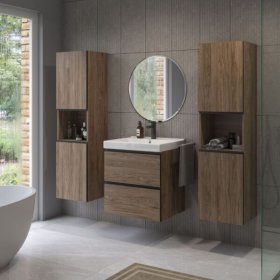 Vonios spintelė DEFRA Lozano D60, 60 x 60 x 45 cm, apatinė, pakabinama, 2ST, "rockford riešuto spalvos"