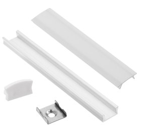Profilis LED juostoms EUROLIGHT Al-S1-W, aliuminis, virštinkinis, baltos spalvos anoduotas, ilgis 1 m, komplekte matinis dangtelis, 2 antgaliai ir 2 laikikliai