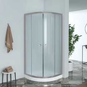 Dušo kabina Et-8204, 80 x 80 x 180 cm, pusapvalė, sidabrinis rėmas, matinis grūdintas 4 mm stiklas ST-MTCH, be padėklo, 190078