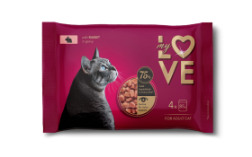 Konservuotas kačių ėdalas MY LOVE, triušiena su padažu, 4x85g