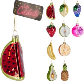Eglutės žaisliukas Vaisiai, stiklas, 10 skirtingų dizainų, 5 x 9 cm