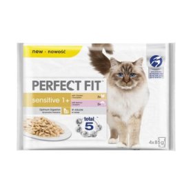 Konservuotas kačių ėdalas PERFECT FIT, su vištiena ir lašiša, suaugusioms katėms, 4x85 g