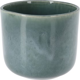 Kambarinis keraminis vazonas, mėlynos sp., išmatavimai 14 x 14 x 12,5 cm.