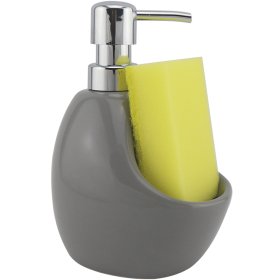 Muilo dozatorius Amp_004M, keramikinis,  su kempinėle, pilkos spl., pastatomas