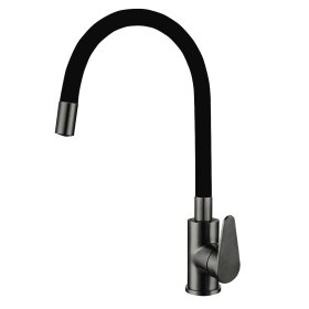 Plautuvės maišytuvas ODUS Od-294 Steel Flexy, nerūdijantis plienas, aukštas, juodas lankstus snapas, grafito spalvos