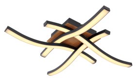 Pakabinamas LED šviestuvas GLOBO Evita, 20W, 230V, 3000K, 2350 lm, metalas, akrilas, medžio imitacija, juodos sp., 430 x 430 x 75 mm, 67171-20