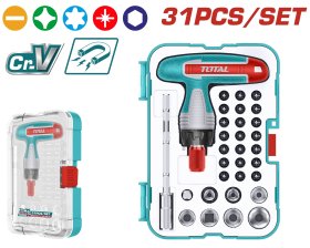 Atsuktuvas su antgaliais TOTAL, CR-V, T-formos, terkšlnis, 31 vnt., TACSD30316