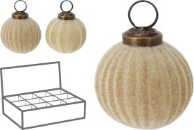 Eglutės žaisliukas, gofruotas, flokuotas stiklas, kreminės sp., skersmuo 8 cm