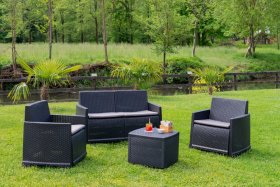 Sodo baldų rinkinys, 4 dalys, stalas, 2 foteliai, dvivietė sofa, pilkos sp.