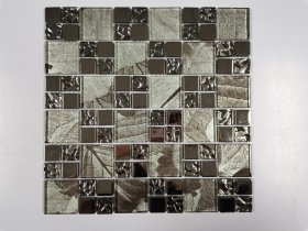Stiklo mozaika MONA MOSAICS Td21-203, 300 x 300 x 6 mm, 15 vnt./dėž., spl. metalic lapai/sidabras