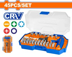 Atsuktuvų rinkinys WADFOW, T- formos raktas, Cr-V, 45 vnt., WSS8B45