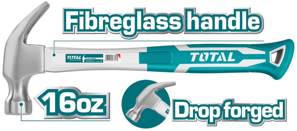 Plaktukas-viniatraukis TOTAL, stiklo pluošto rankena, 45CS, 0,45kg., THT73166