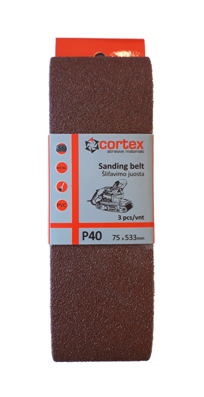 Juosta šlifavimui CORTEX P40, 75 x 533 mm, 3 vnt.