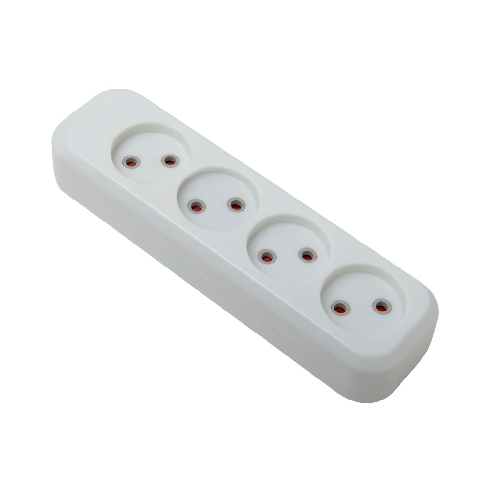 Ilgiklio kaladėlė ELECTRALINE, 4 lizd., be įž., be jungiklio, baltos sp., 82119