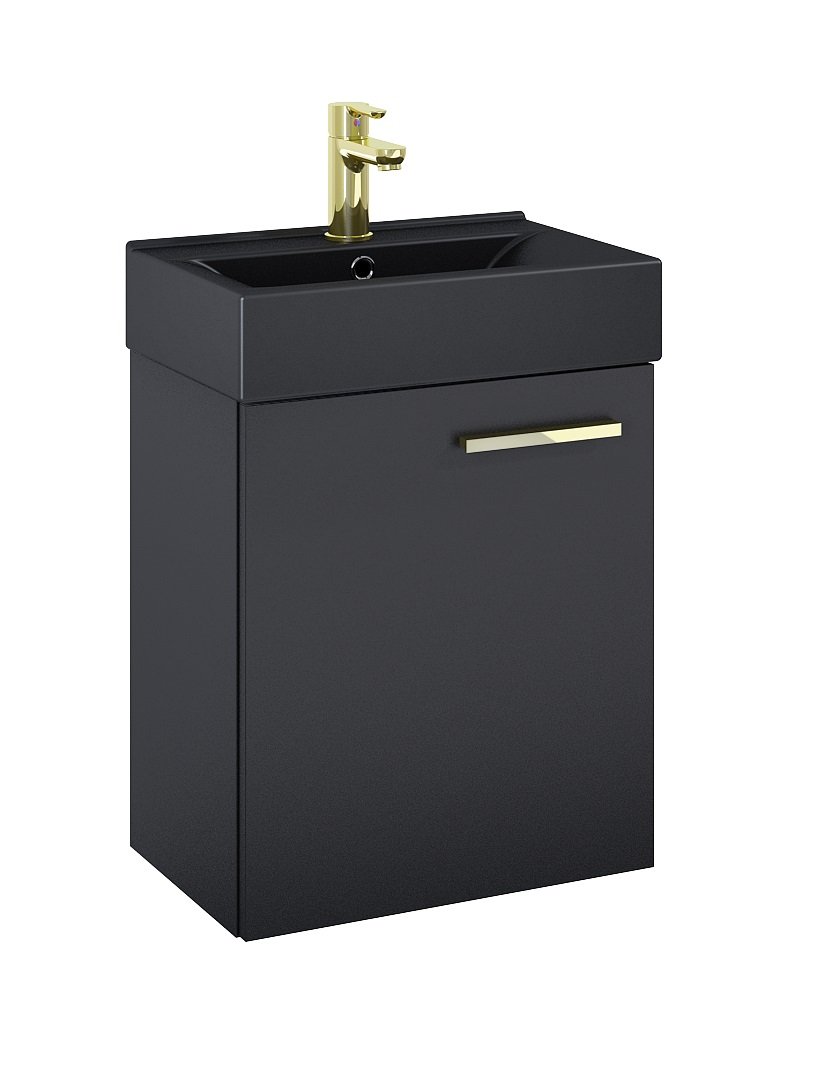 Vonios spintelės komplektas ELITA Tiny 45, 610 x 450 x 305 mm, apatinis, pakab.,  matinis juodas, su juodu matiniu praustuvu, lėto idarymo durelės, 1D, 168300