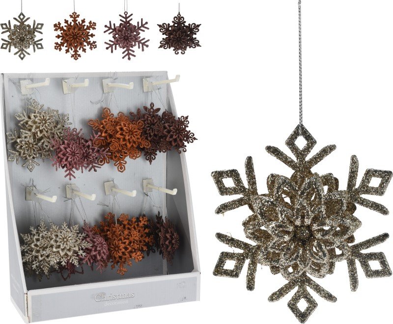 Eglutės žaisliukas Snaigė, 4 skirtingos spalvos: šampaninė/rožinė/raudona/oranžinė, 10 x 10 x 4 cm