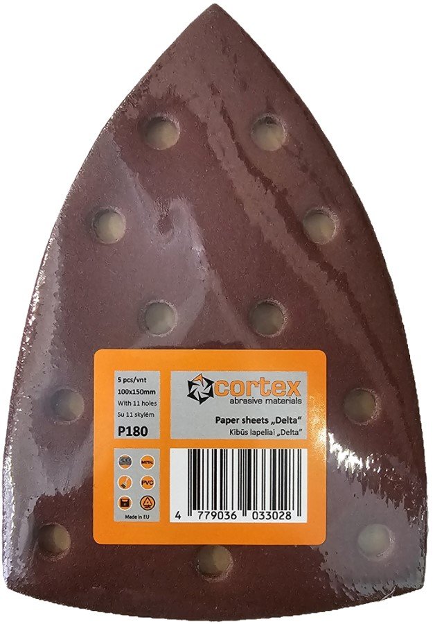 Šlifavimo lapelis CORTEX, DELTA tipo, P180, 100x150 mm, 5 vnt.