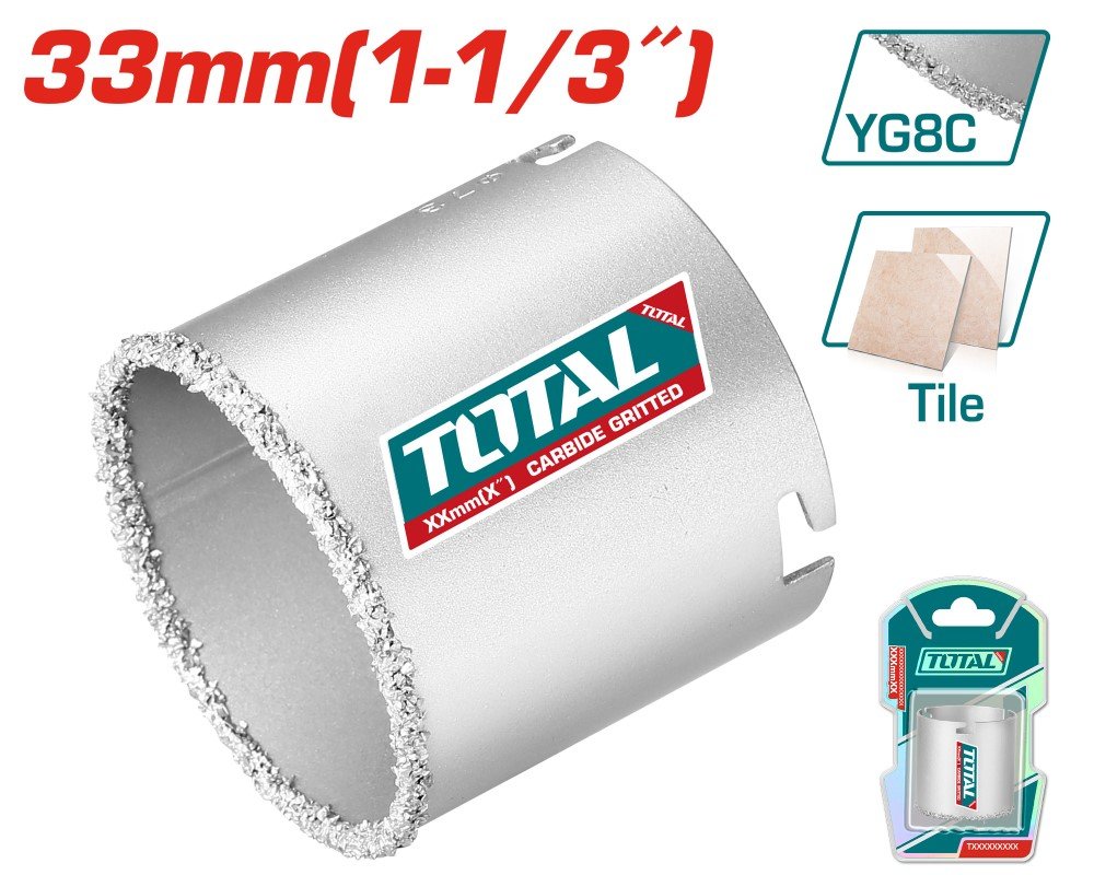 Gręžimo karūnėlė glazūrai TOTAL, YG8C+A3, 33 mm, TAC440331
