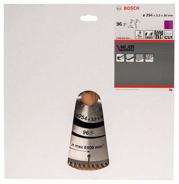 Universalus pjovimo diskas BOSCH Multi Material, 254 x 30 x 3,2 mm; 96