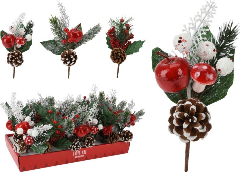 Kalėdinė dekoracija Šakelė, aukštis 16 cm, 3 skirtingų rūšių