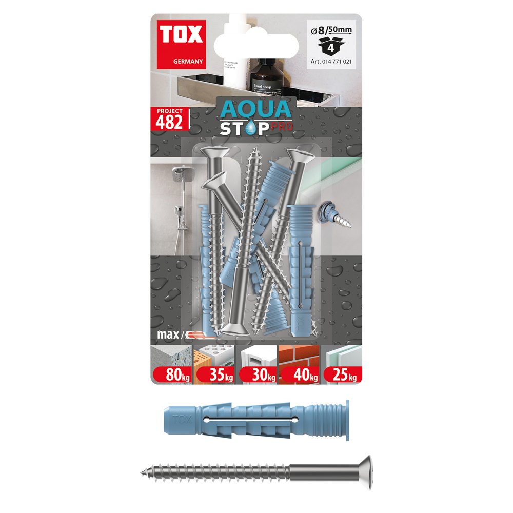 Universalus sandarinimo kaištis TOX Aqua Stop Pro, 8/50 + nerūd. plieno varžtai, 2 vnt.