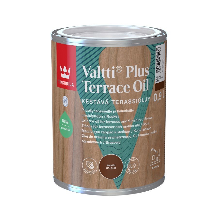 Aliejus terasoms ir lauko baldams TIKKURILA, Valtti Plus Terrace Oil , pilkas, 0,9 l, vandens pagrindu