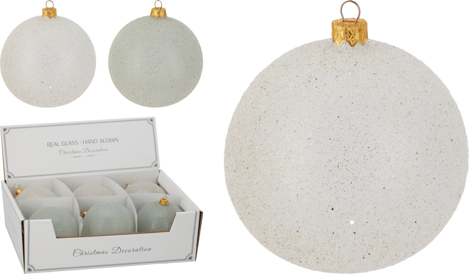 Eglutės žaisliukas, stiklas, su blizgučiais, 2 skirtingos sp., skersmuo 10 cm