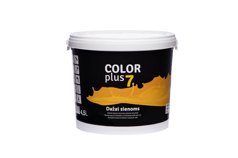 Vandeniniai vidaus dažai COLOR PLIUS 7, 4,5 l, balti, matiniai, sienoms