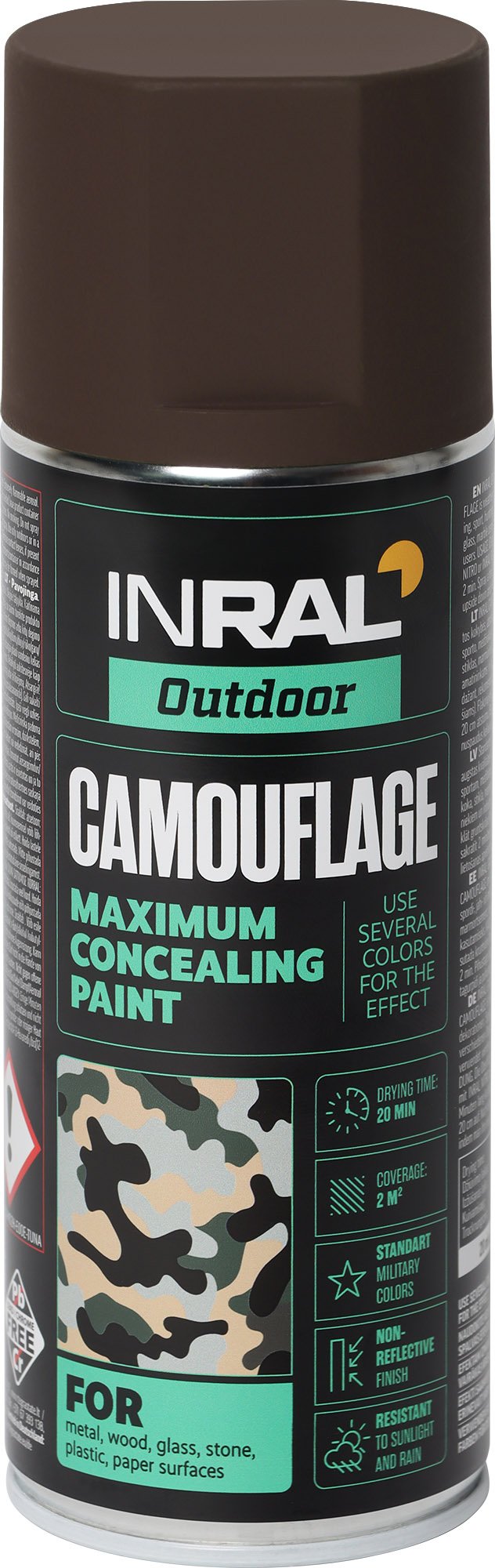 Aerozoliniai dažai INRAL Camouflage, odos ruda, matinė, RAL8027, 400ml