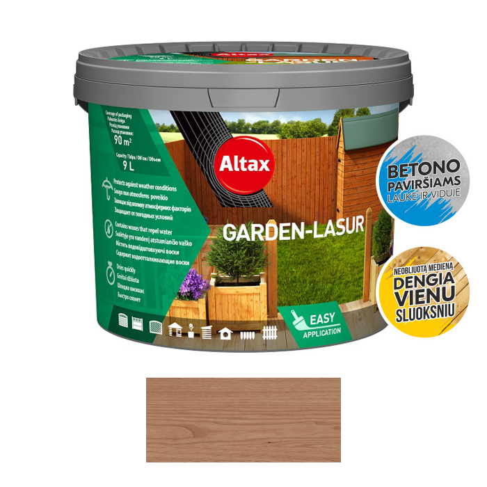 Dekoratyvinis impregnantas medienai ALTAX Garden-Lasur, 9 l, kaštonas