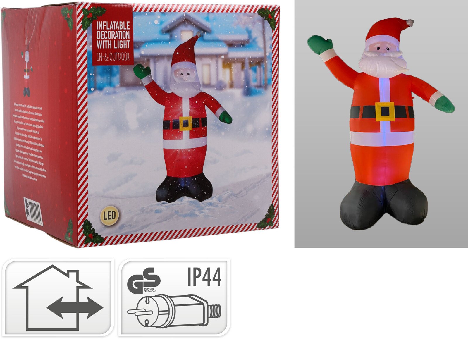 Kalėdinė LED dekoracija Kalėdų Senis, aukštis pripūtus 4 m