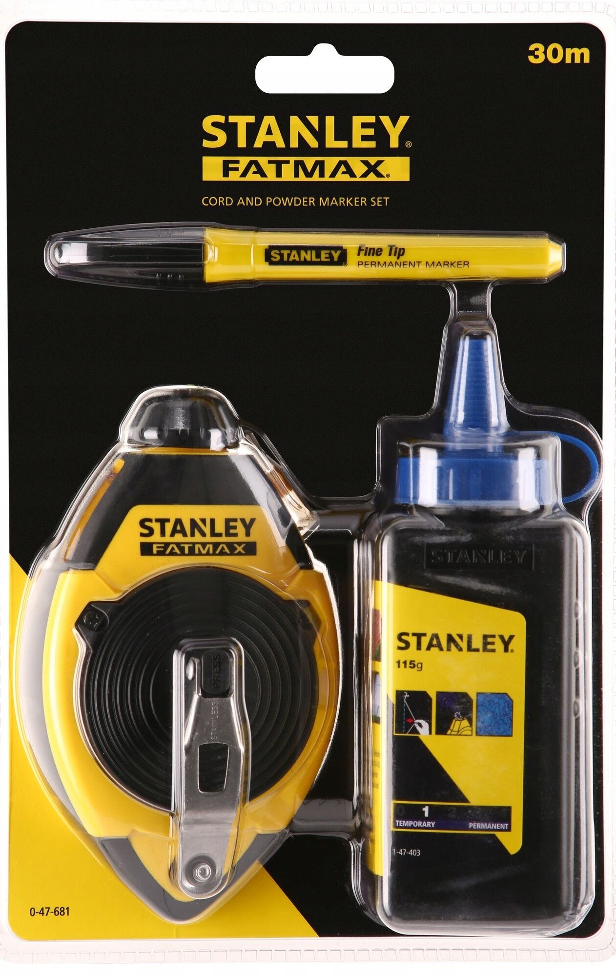 Kreidos ir žymėjimo virvės rinkinys STANLEY 0-47-681, 115 g, 30 m