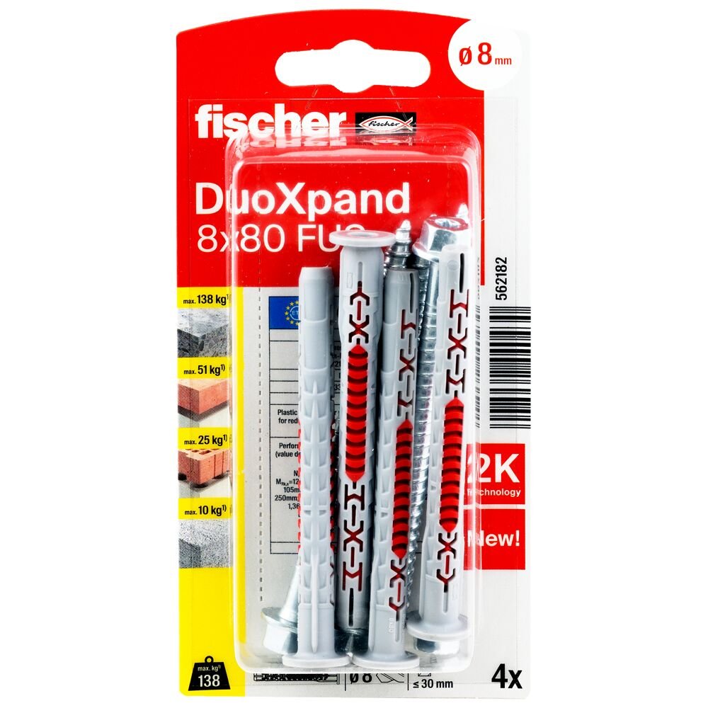Kaištis su varžtu FISCHER DuoXpand, 8 x 80 mm FUS, 4 vnt.