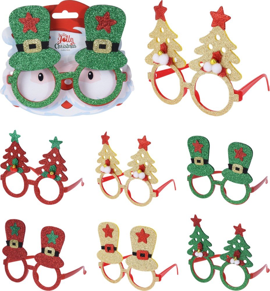 Kalėdiniai karnavaliniai akiniai, 14 x 12 cm, 6 skirtingi dizainai