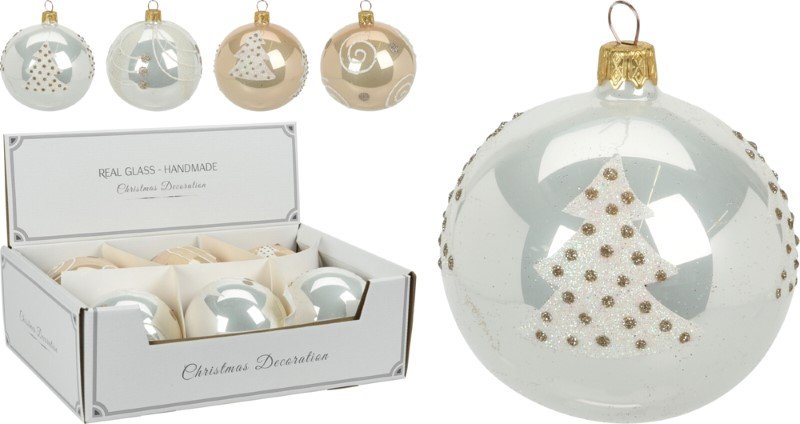 Stiklinis kalėdinės eglės žaisliukas, parlamutrinis, 2 skirtingi dizainai, 2 skirtingos sp., 10 cm