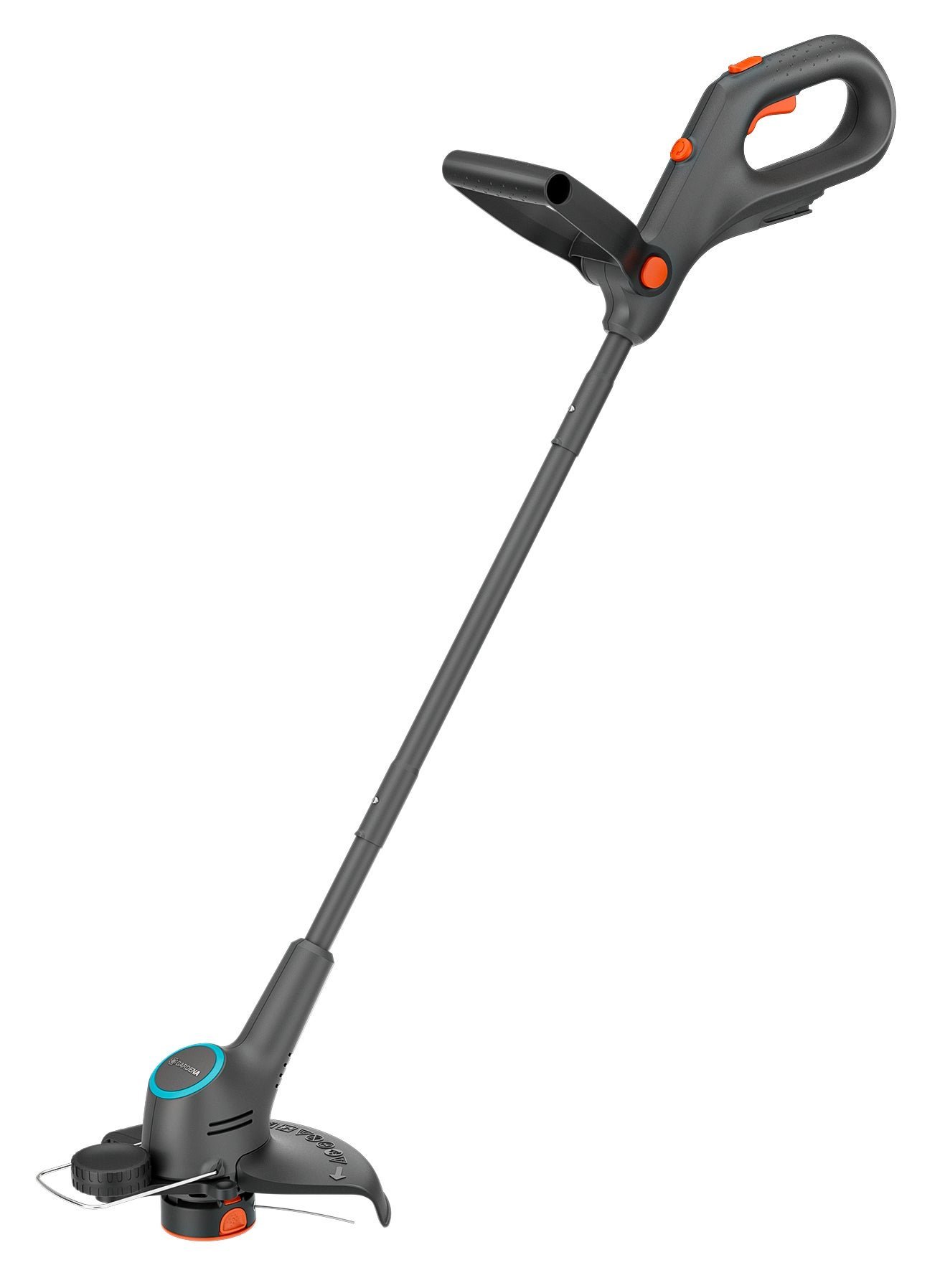 Akumuliatorinė žoliapjovė GARDENA EasyTrim 25/18V P4A Solo, pjovimo plotis: 25 cm, telesk. kotas, pasukama rankena, ratukas pjauti pakraščiams. Be akumuliatoriaus ir pakrovėjo.