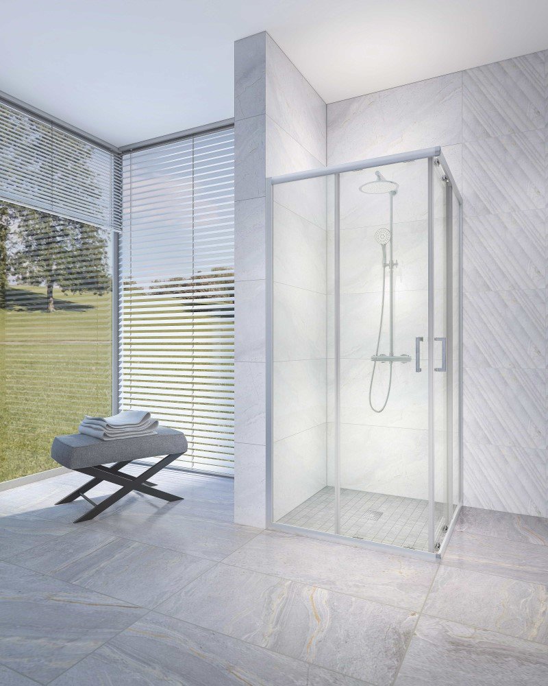 Dušo kabina RUBINETA Rub-106, 90 x 90 x 198 cm, kvadratinė, 6 mm gr. stiklas, chrom. pol. aliuminio profiliai, nerūdijančio plieno rankenėlės, 693005