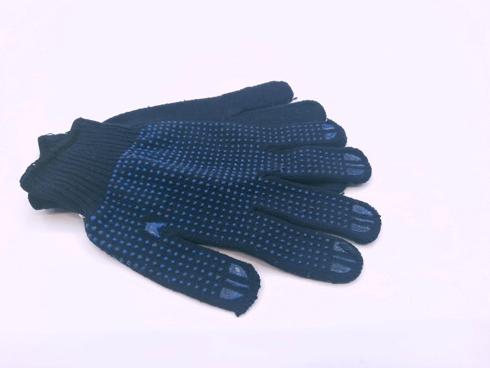 Pirštinės HERVIN, XL dydis, tamsiai mėlyna spalva, nailoninės, megztos, su PVC taškeliais ant delno, CE, MP009