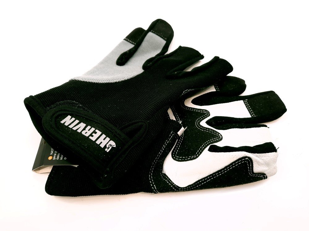 Pirštinės HERVIN, (10)XL dydis, juoda spalva, iš natūralios ožkos odos, su paminkštintu delnu, apsauga krumpliams, atvirais pirštais, CE, DKP001