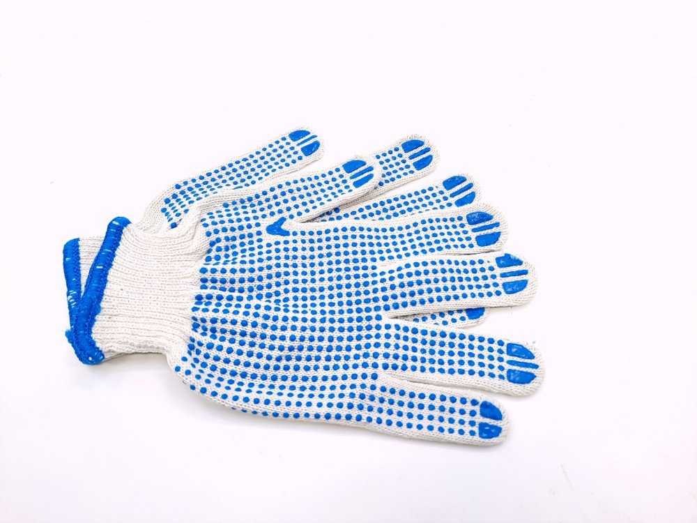 Pirštinės HERVIN, XXL dydis, balta spalva, medvilninės, megztos, su PVC taškeliais iš abiejų pusių, CE, MP006 (75g)