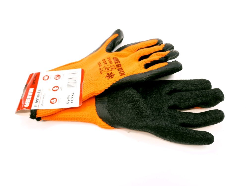 Pirštinės HERVIN, XXL dydis, oranžinė spalva, poliesterinės, aplietos lateksu, CE, SPZ002