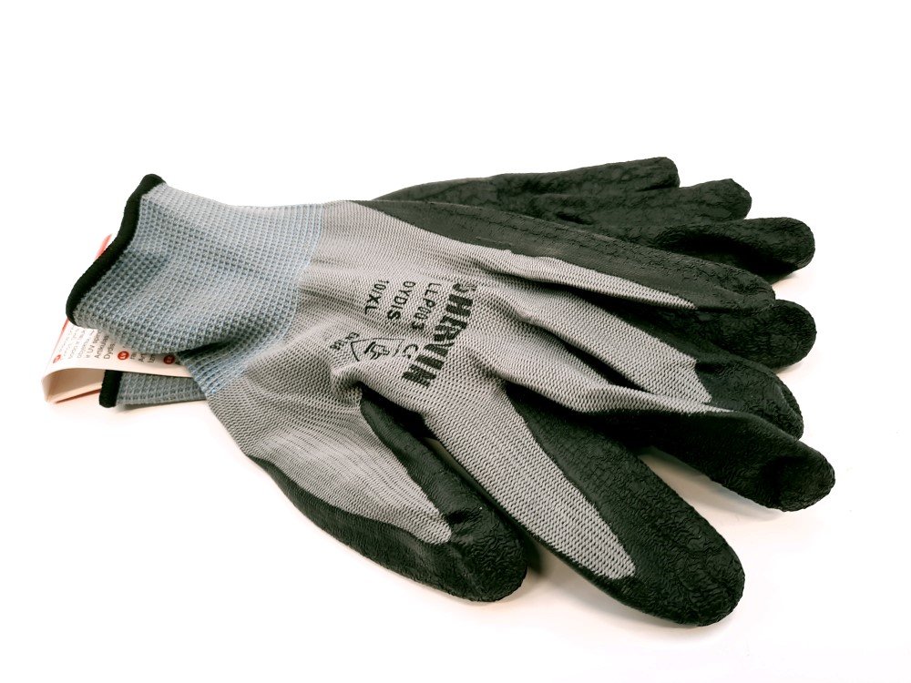 Pirštinės HERVIN, (10)XL dydis, pilka spalva, poliesterinės, aplietos grubiu lateksu, pilka spalva, CE, LLP002