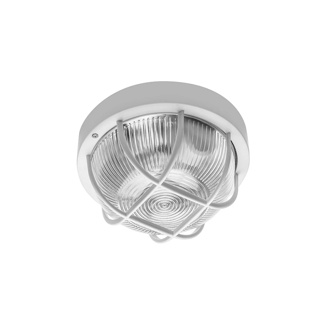 Specialiųjų patalpų šviestuvas GTV Ibiza, IP44, E27, 40 W, 220-240V, ABS plastikas/stiklas, apvalus, su grotelėm, baltos spalvos, OS-IBKR060-00