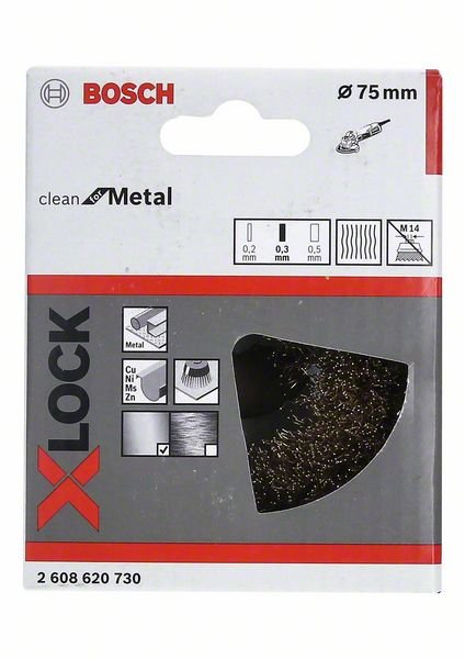 Banguotos vielos šepetys žalvario BOSCH X-Lock, 70 mm, 0,3 mm